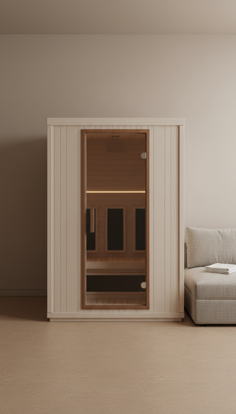 Home Sauna with Brushed Steel Accents