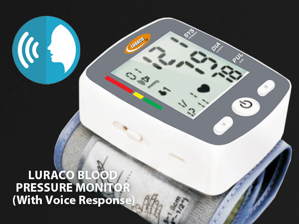 Included LURACO wrist blood-pressure monitor with voice response
