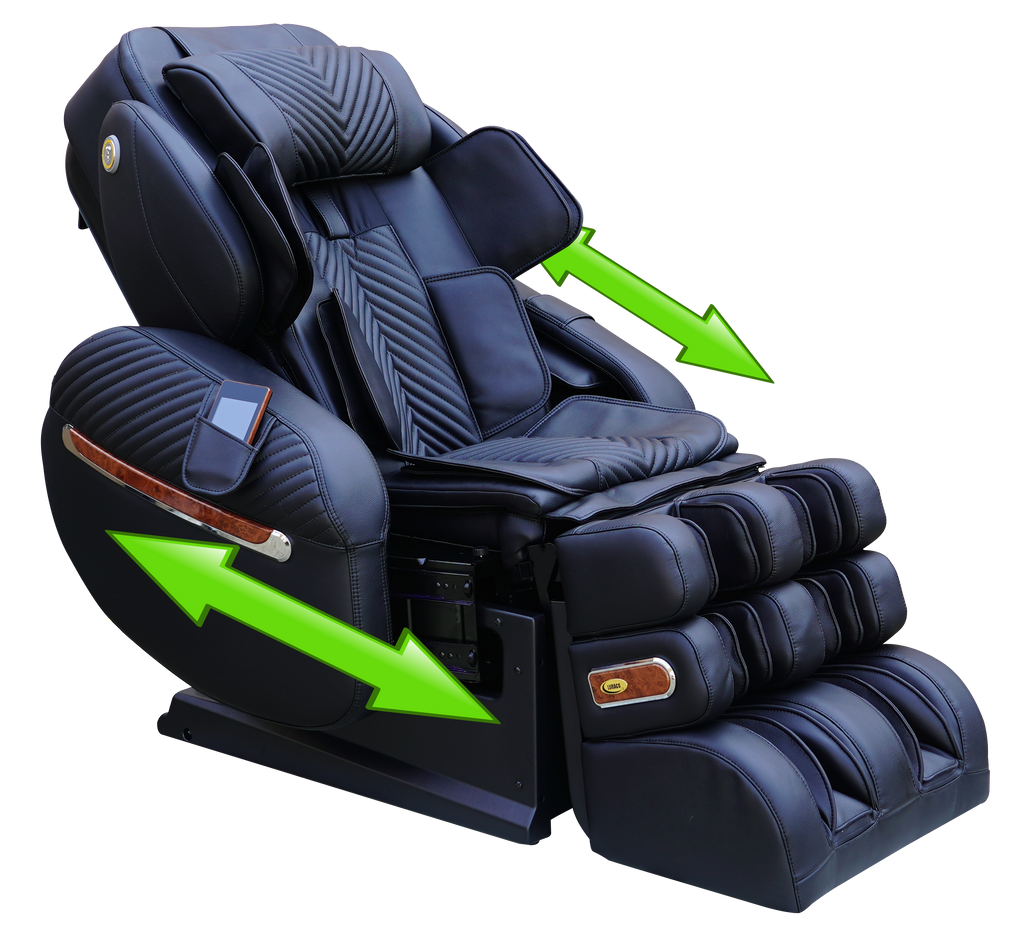 Black LURACO i9 MAX Plus massage chair showing sliding armrests