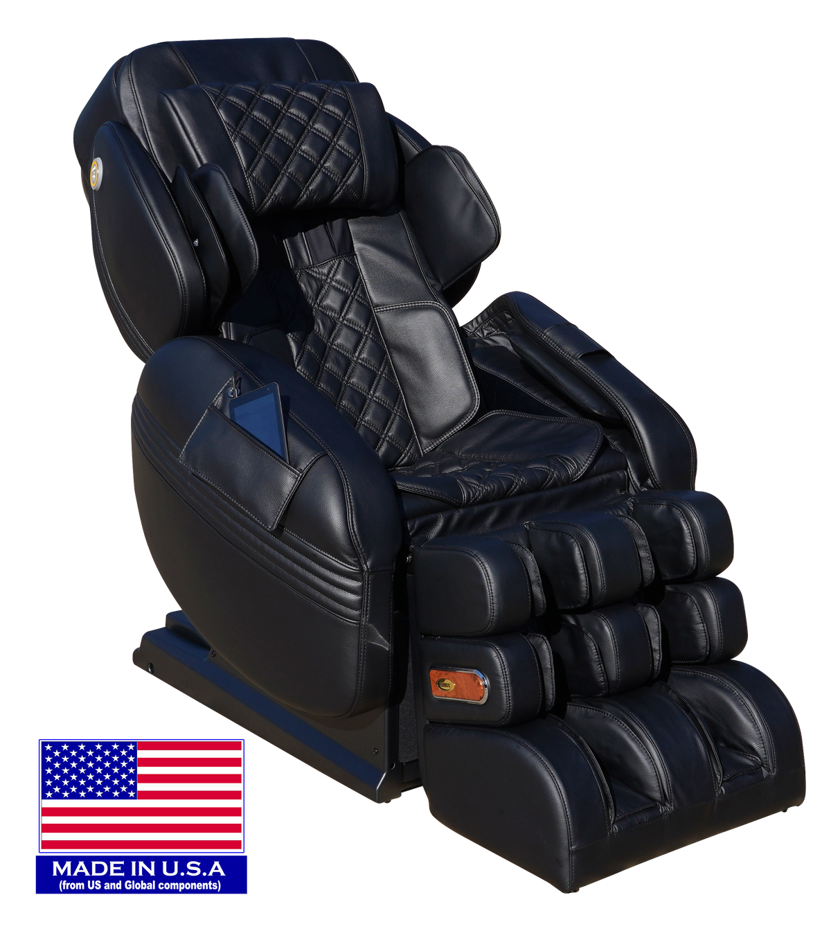 LURACO Model 3 Hybrid SL massage chair in black, side view with Made in USA badge