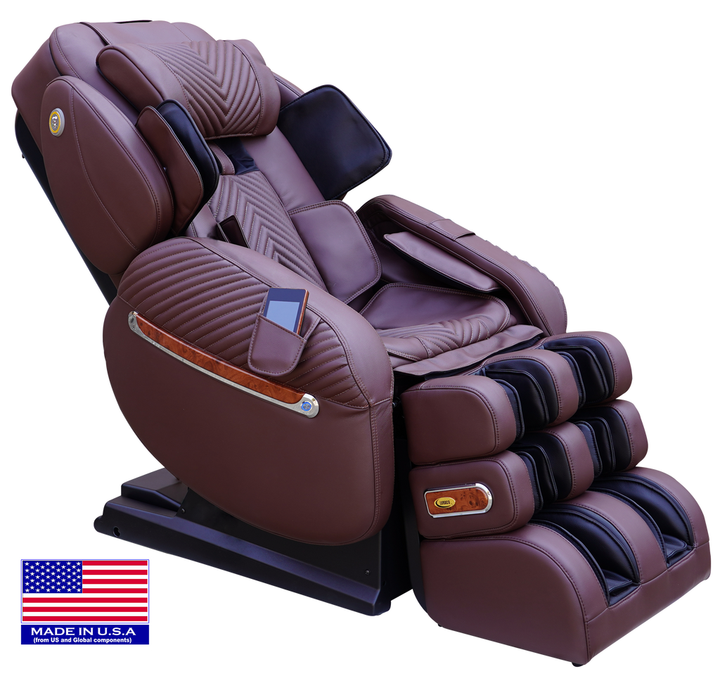 Chocolate LURACO i9 MAX Plus angled plain-background view with US flag