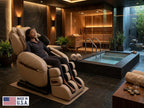 Cream Royal Edition chair in a staged private spa with sauna and plunge